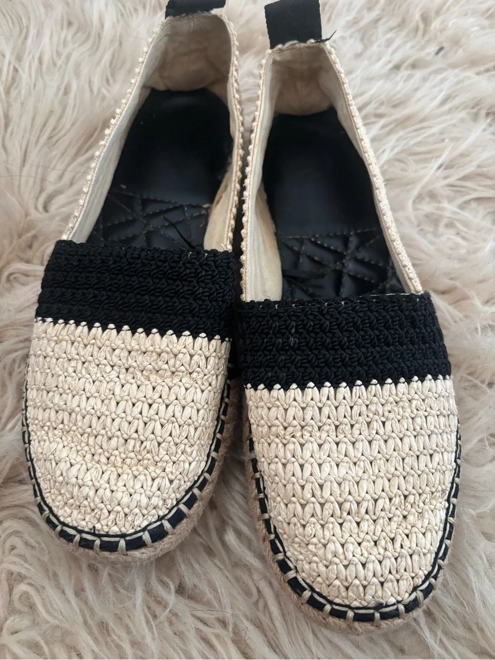 Zara Black & Natural Woven Espadrille Flats